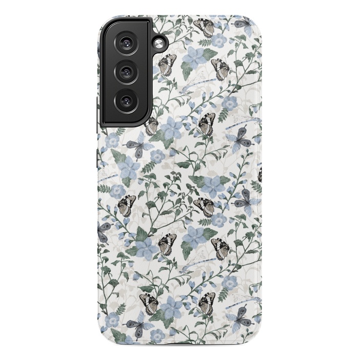 Galaxy S22 plus StrongFit Delicate Watercolour Butterflies and Dragonflies half-drop repeat pattern by Paula Ohreen