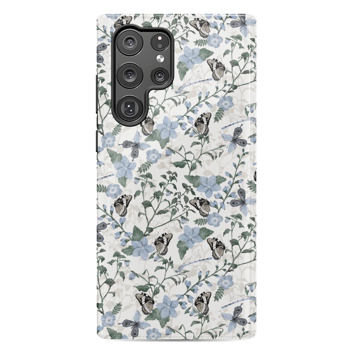 Galaxy S22 Ultra StrongFit Delicate Watercolour Butterflies and Dragonflies half-drop repeat pattern by Paula Ohreen