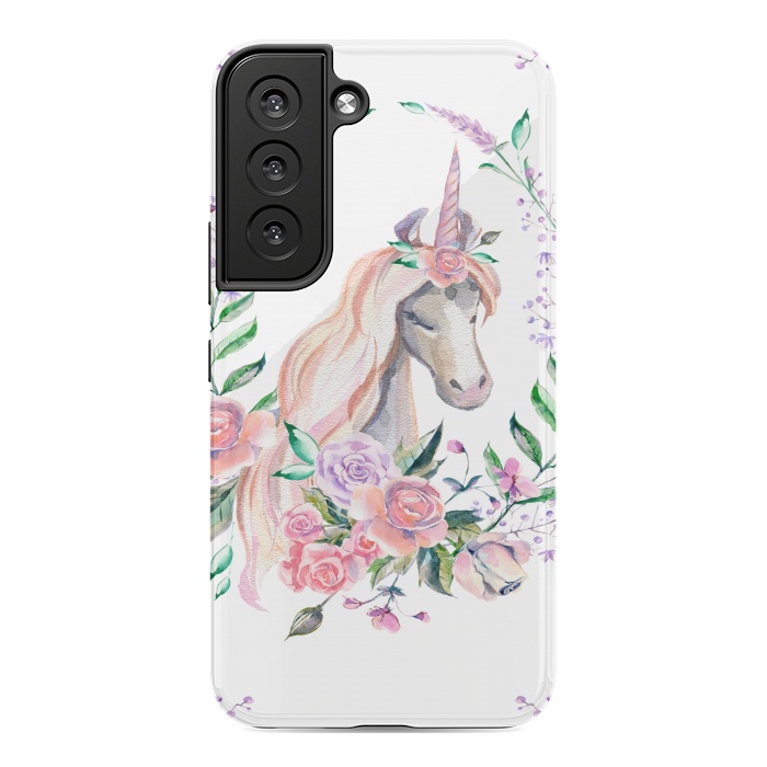 Galaxy S22 StrongFit watercolor floral unicorn by haroulita