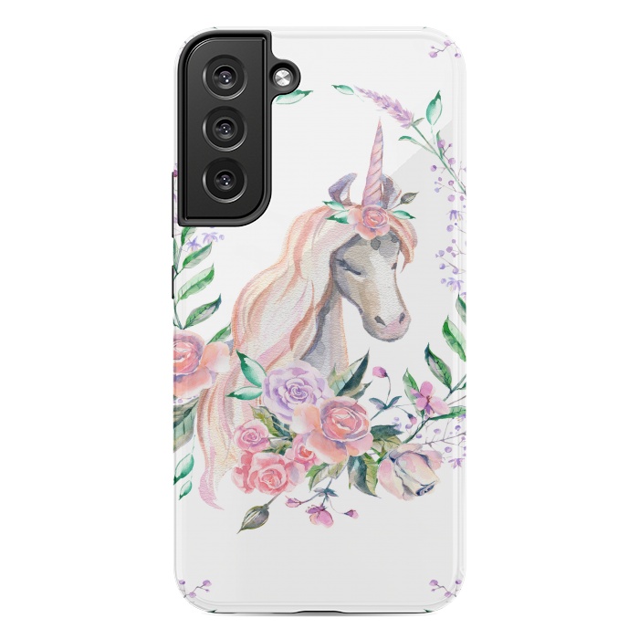 Galaxy S22 plus StrongFit watercolor floral unicorn by haroulita