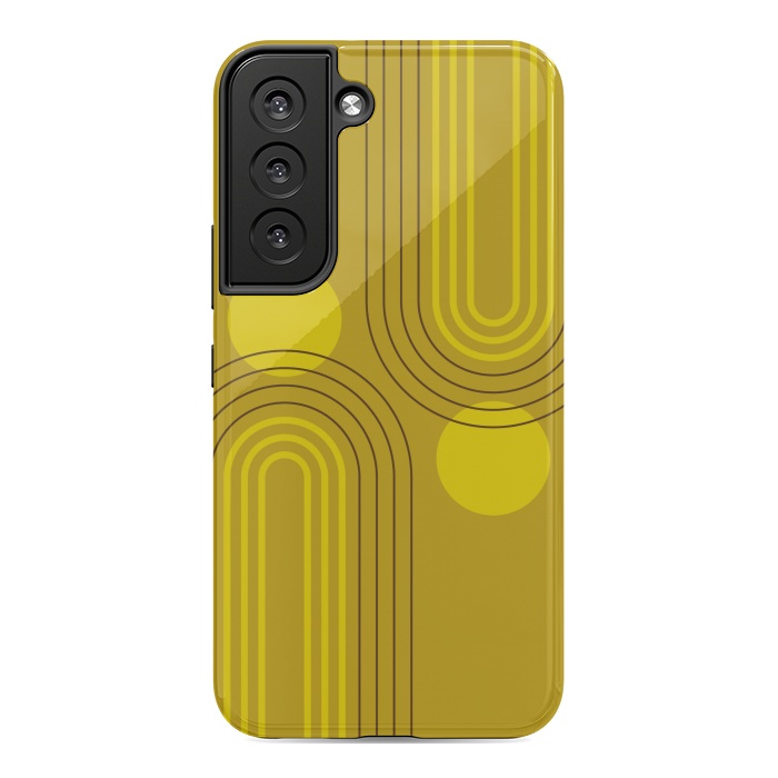 Galaxy S22 StrongFit Mid Century Modern Geometric 147 in Old GOld Tones (Rainbow and Sun Abstraction) by nineFlorals