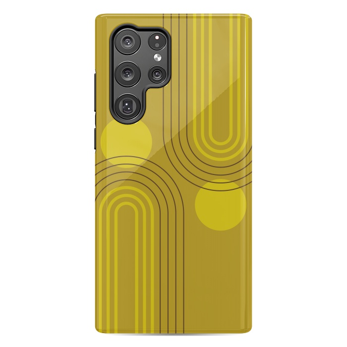 Galaxy S22 Ultra StrongFit Mid Century Modern Geometric 147 in Old GOld Tones (Rainbow and Sun Abstraction) by nineFlorals