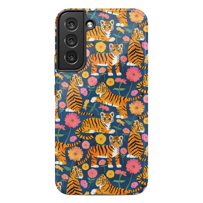 Galaxy S22 plus StrongFit Tiger Cubs and Zinnias by Tangerine-Tane