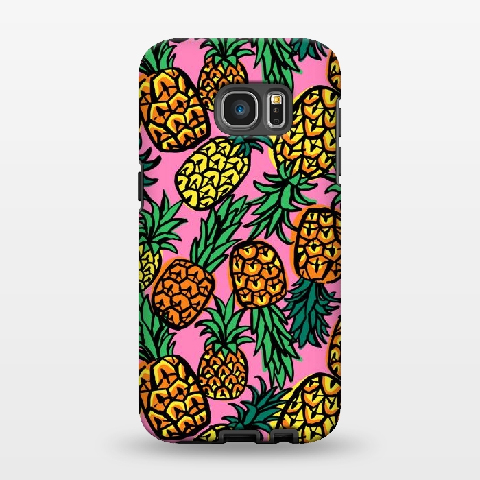 Galaxy S7 EDGE StrongFit Tropical Pineapples by Laura Grant
