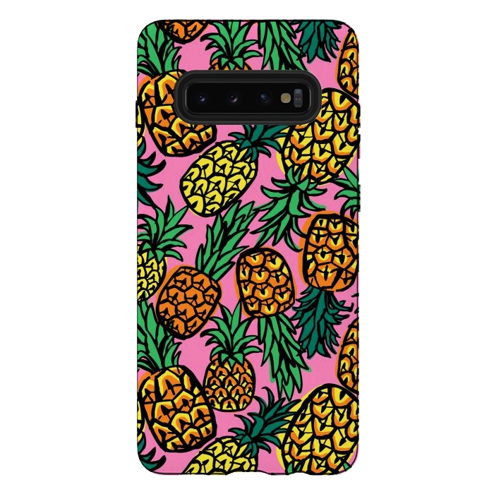 Galaxy S10 plus StrongFit Tropical Pineapples by Laura Grant