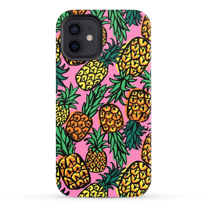 iPhone 12 StrongFit Tropical Pineapples by Laura Grant