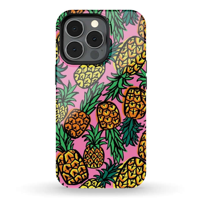 iPhone 13 pro StrongFit Tropical Pineapples by Laura Grant