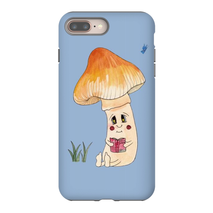 iPhone 7 plus StrongFit Cute Watercolor Mushroom Reading 3 by ECMazur 