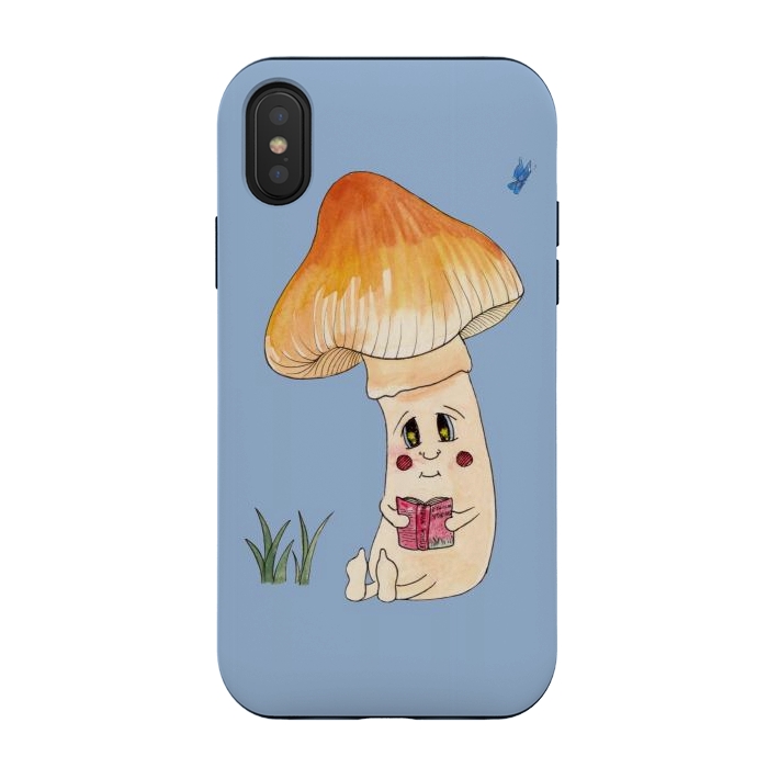 iPhone Xs / X StrongFit Cute Watercolor Mushroom Reading 3 by ECMazur 
