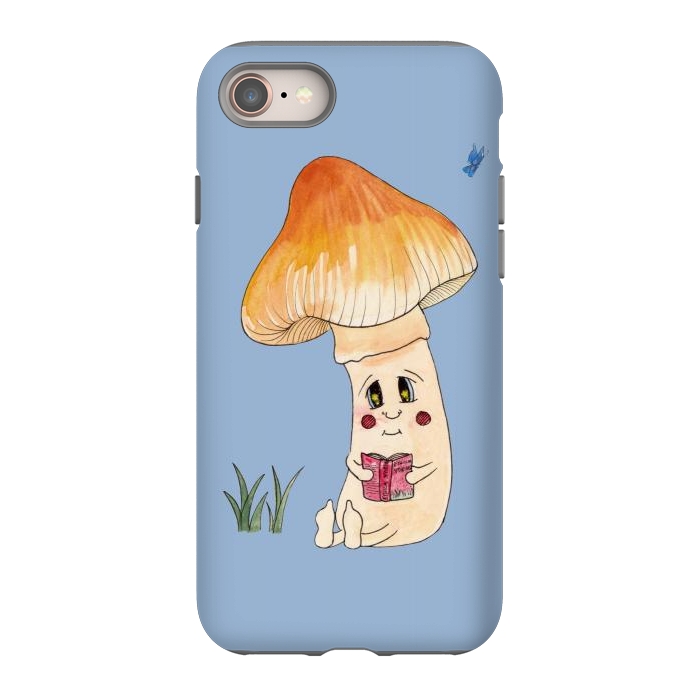 iPhone 8 StrongFit Cute Watercolor Mushroom Reading 3 by ECMazur 