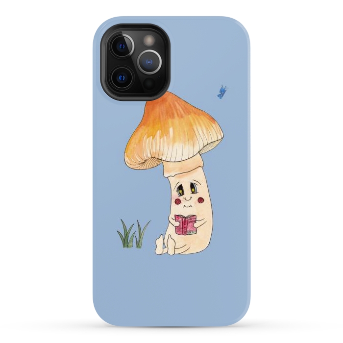 iPhone 12 Pro Max StrongFit Cute Watercolor Mushroom Reading 3 by ECMazur 