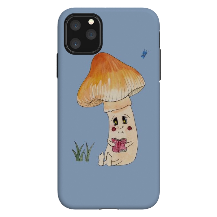 iPhone 11 Pro Max StrongFit Cute Watercolor Mushroom Reading 3 by ECMazur 