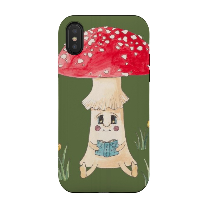 iPhone Xs / X StrongFit Cute Watercolor Mushroom Reading 1 by ECMazur 