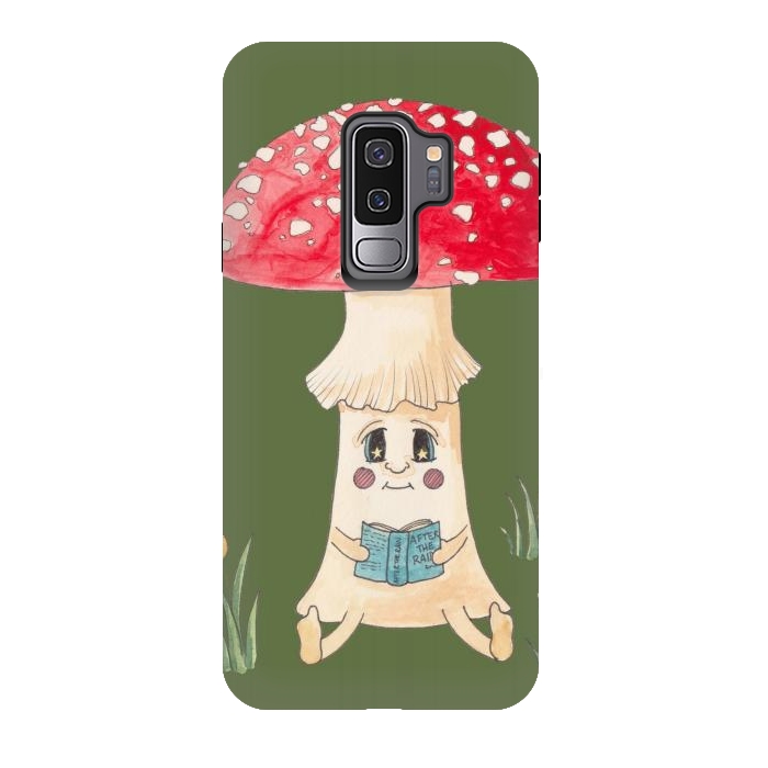 Galaxy S9 plus StrongFit Cute Watercolor Mushroom Reading 1 by ECMazur 