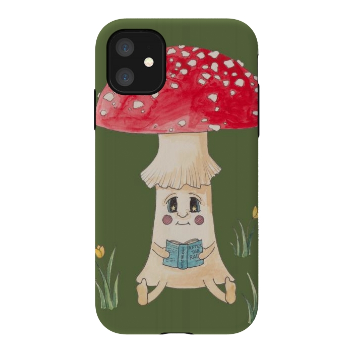 iPhone 11 StrongFit Cute Watercolor Mushroom Reading 1 by ECMazur 