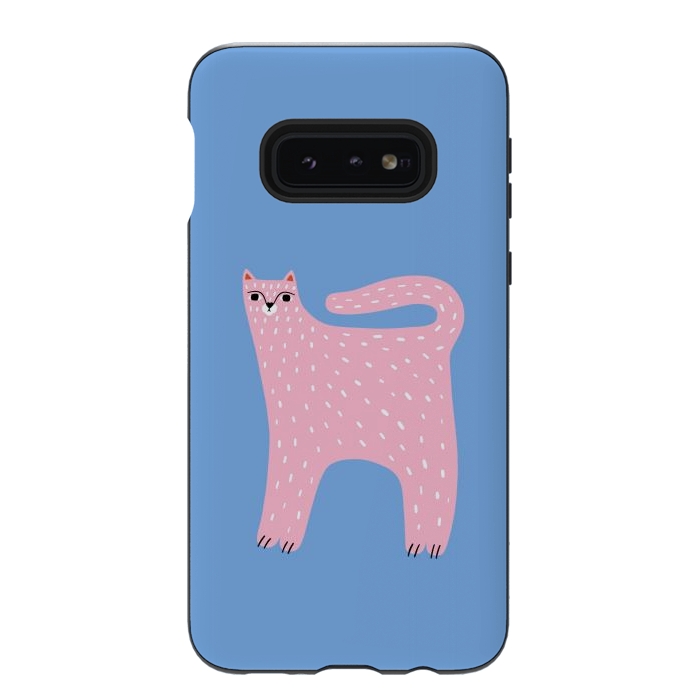 Galaxy S10e StrongFit Pink Cat by Sam Pernoski