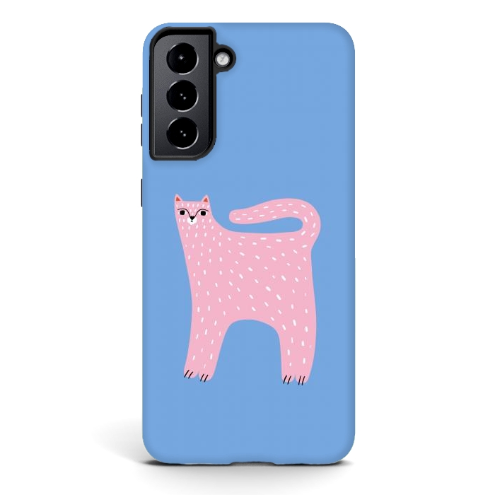 Galaxy S21 StrongFit Pink Cat by Sam Pernoski