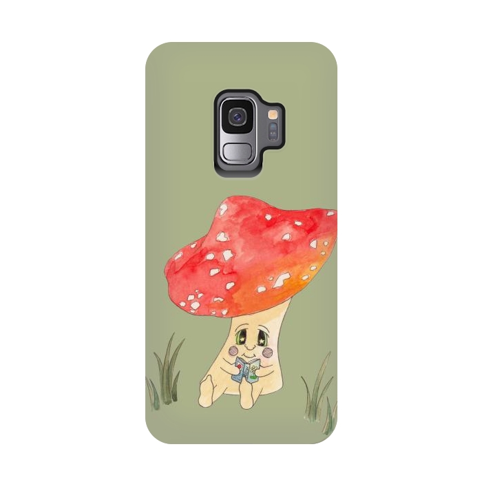 Galaxy S9 StrongFit Cute Watercolour Mushroom Reading 4 by ECMazur 