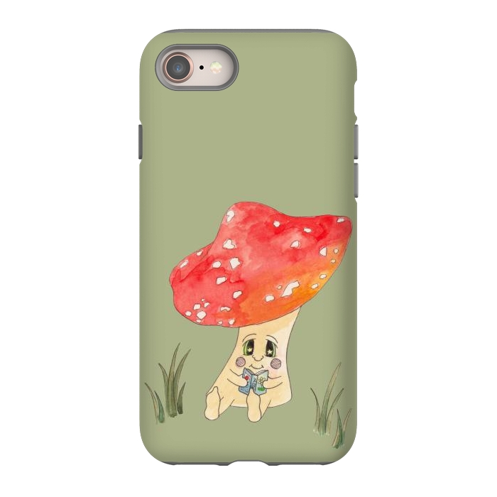 iPhone 8 StrongFit Cute Watercolour Mushroom Reading 4 by ECMazur 