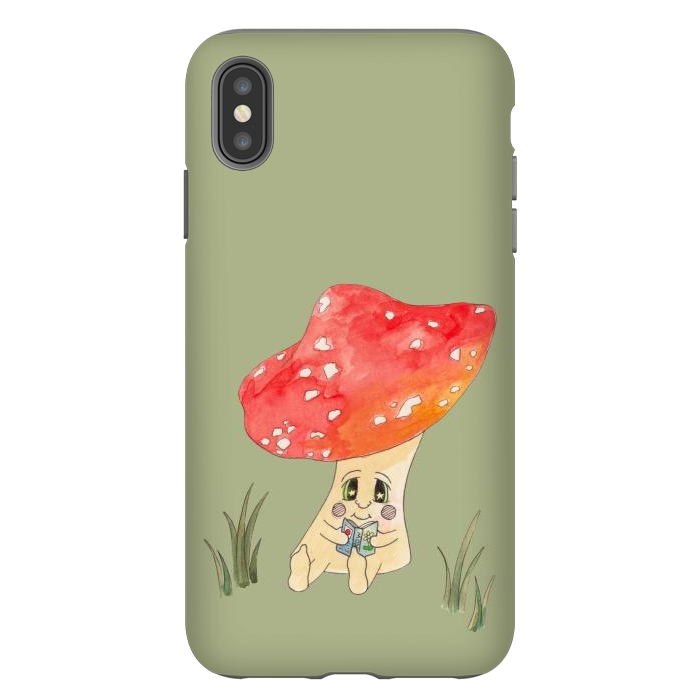 iPhone Xs Max StrongFit Cute Watercolour Mushroom Reading 4 by ECMazur 
