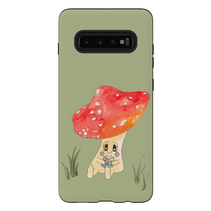 Galaxy S10 plus StrongFit Cute Watercolour Mushroom Reading 4 by ECMazur 