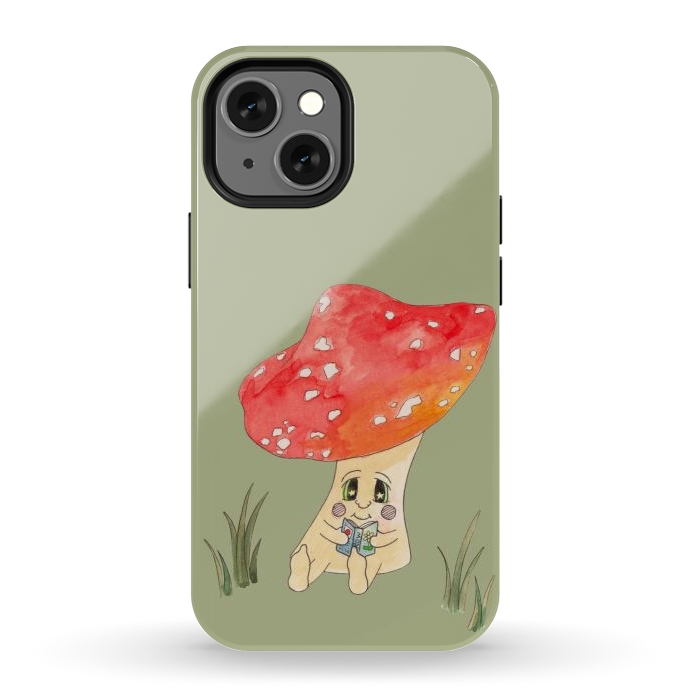 iPhone 12 mini StrongFit Cute Watercolour Mushroom Reading 4 by ECMazur 