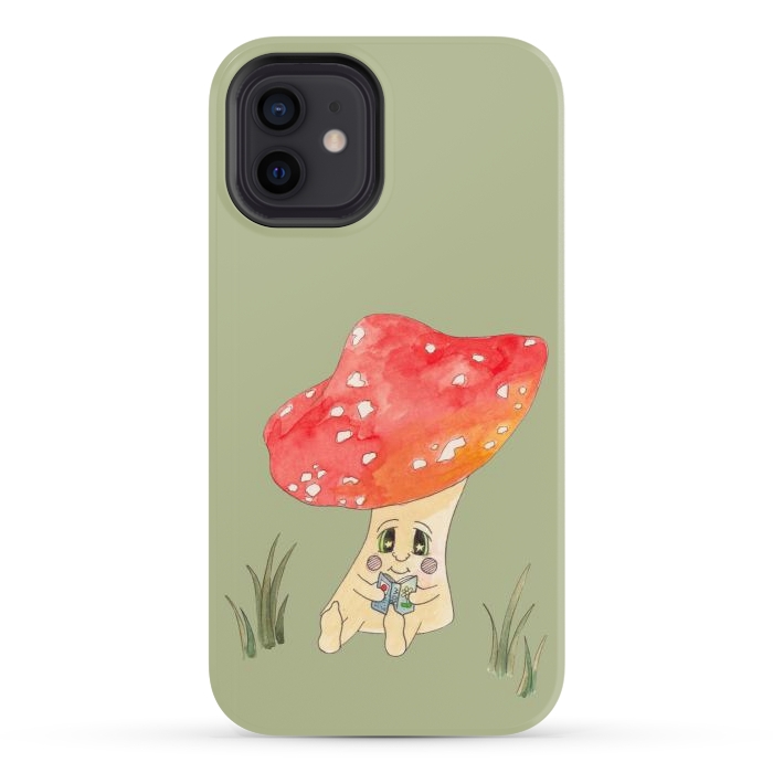 iPhone 12 StrongFit Cute Watercolour Mushroom Reading 4 by ECMazur 