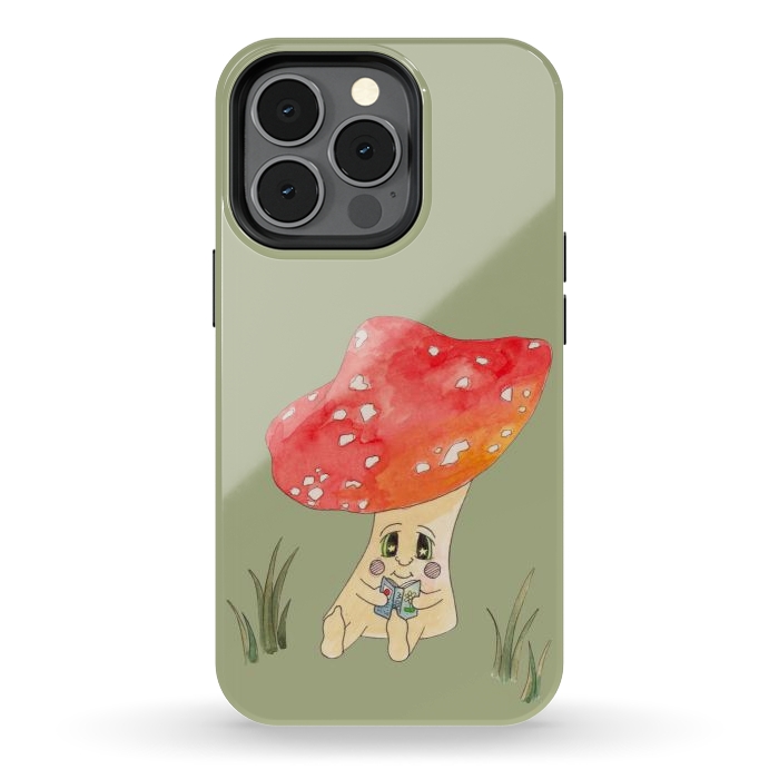 iPhone 13 pro StrongFit Cute Watercolour Mushroom Reading 4 by ECMazur 