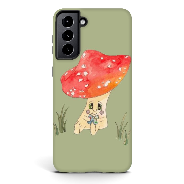 Galaxy S21 plus StrongFit Cute Watercolour Mushroom Reading 4 by ECMazur 