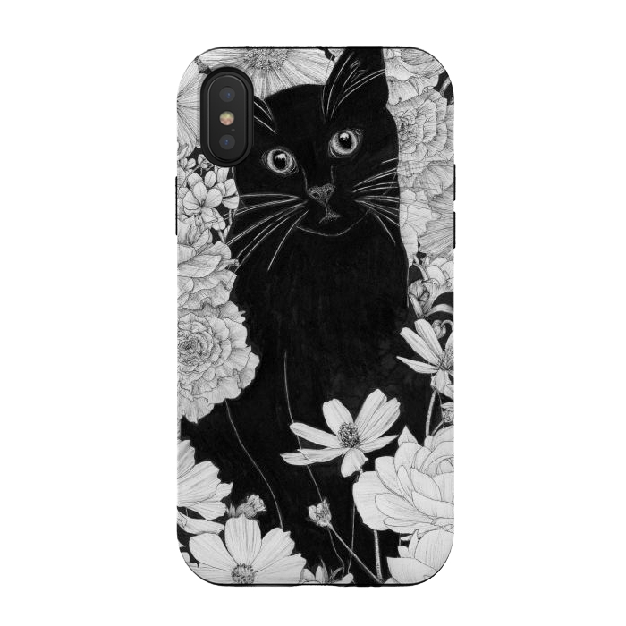 iPhone Xs / X StrongFit Little Black Garden Cat by ECMazur 