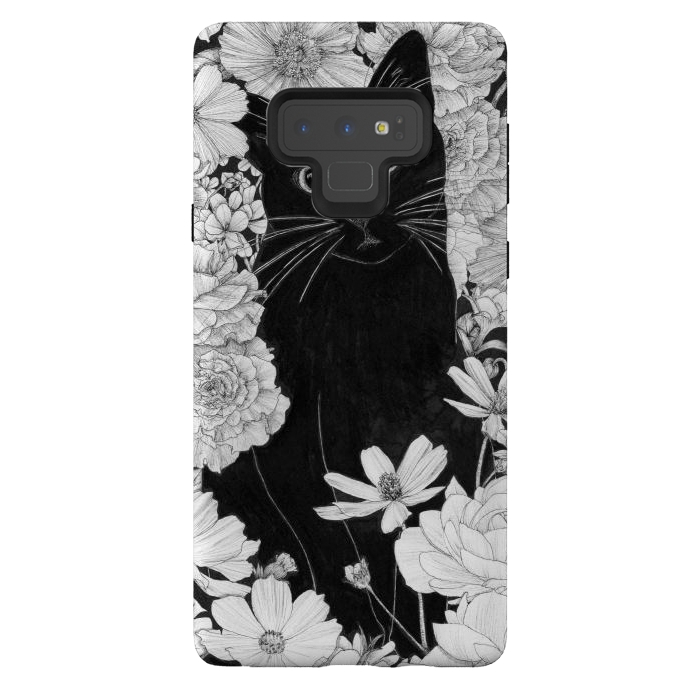 Galaxy Note 9 StrongFit Little Black Garden Cat by ECMazur 