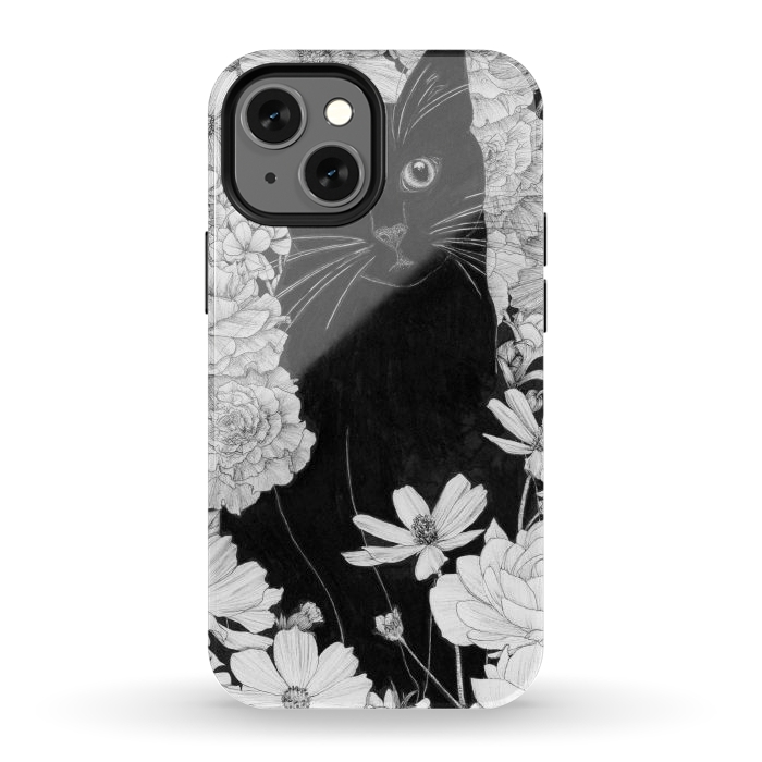 iPhone 12 mini StrongFit Little Black Garden Cat by ECMazur 