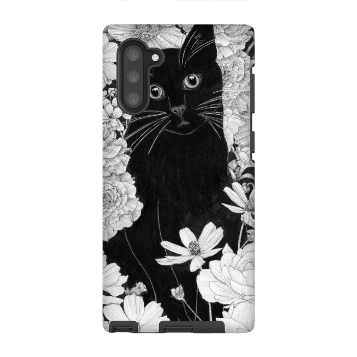 Galaxy Note 10 StrongFit Little Black Garden Cat by ECMazur 