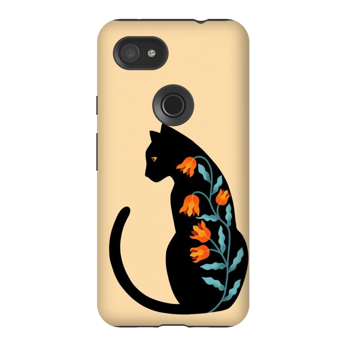 Pixel 3AXL StrongFit Cat Floral by Coffee Man