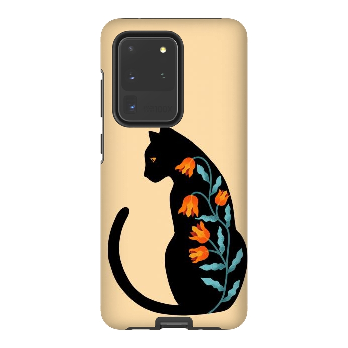 Galaxy S20 Ultra StrongFit Cat Floral by Coffee Man