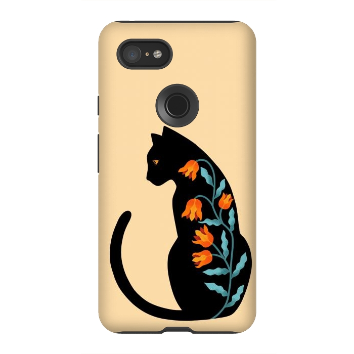 Pixel 3XL StrongFit Cat Floral by Coffee Man