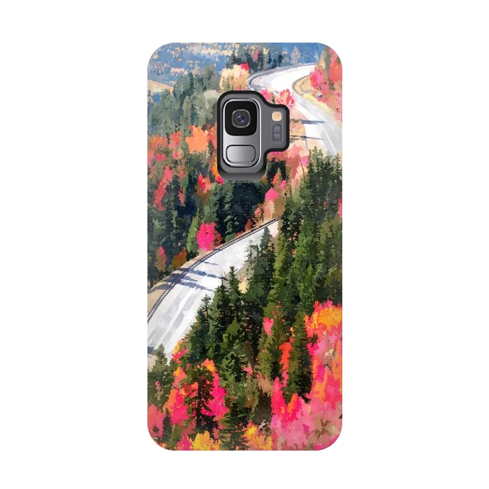 Galaxy S9 StrongFit Valley of Pink Trees | Fantasy Pop of Color Forest Nature | Jungle Adventure Road Trip Pine by Uma Prabhakar Gokhale