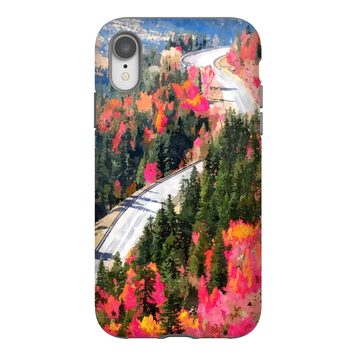 iPhone Xr StrongFit Valley of Pink Trees | Fantasy Pop of Color Forest Nature | Jungle Adventure Road Trip Pine by Uma Prabhakar Gokhale