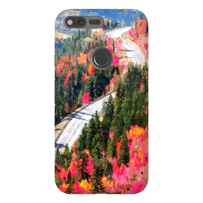 Pixel XL StrongFit Valley of Pink Trees | Fantasy Pop of Color Forest Nature | Jungle Adventure Road Trip Pine by Uma Prabhakar Gokhale
