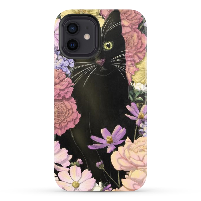 iPhone 12 StrongFit Little Black Garden Cat Colour Version by ECMazur 