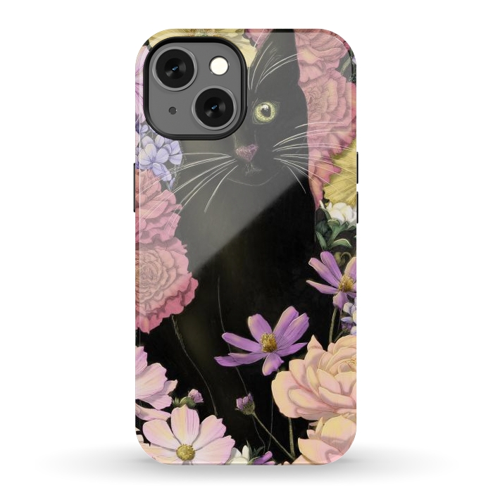 iPhone 13 StrongFit Little Black Garden Cat Colour Version by ECMazur 