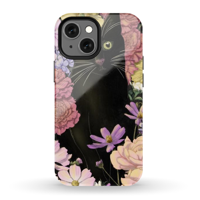 iPhone 13 mini StrongFit Little Black Garden Cat Colour Version by ECMazur 