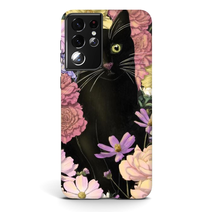 Galaxy S21 ultra StrongFit Little Black Garden Cat Colour Version by ECMazur 