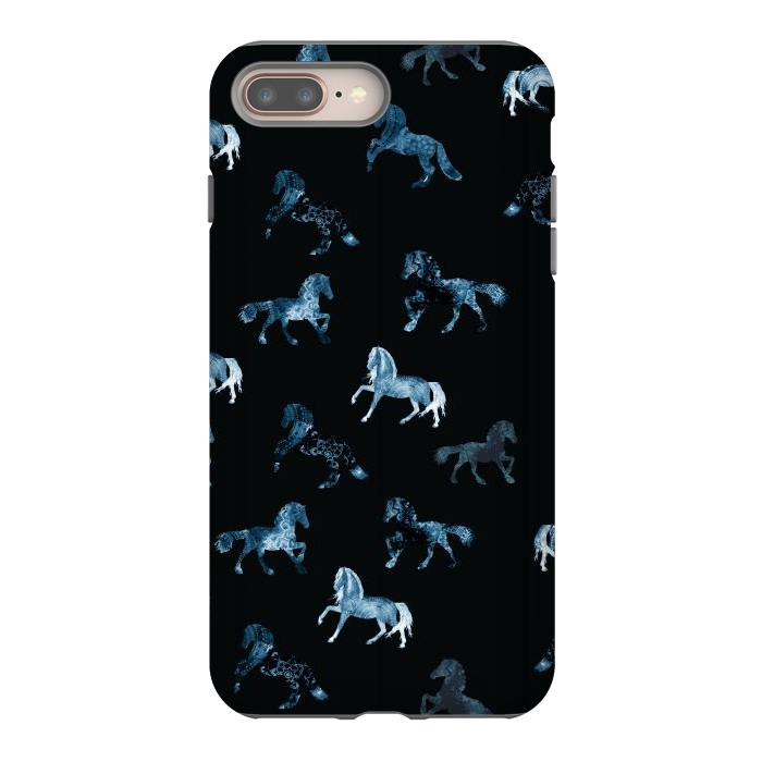 iPhone 7 plus StrongFit Horse pattern - blue watercolor horses  by Oana 
