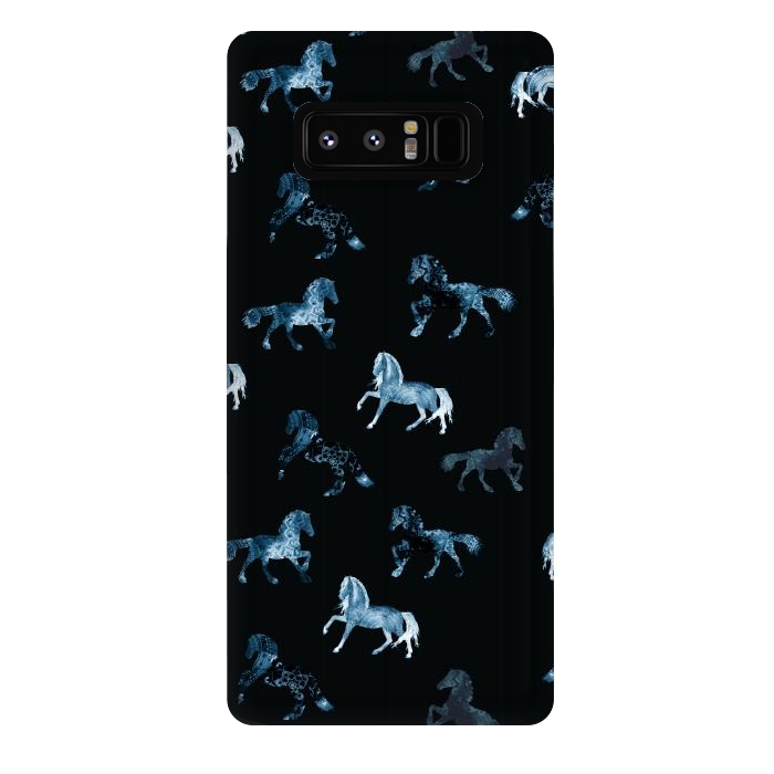 Galaxy Note 8 StrongFit Horse pattern - blue watercolor horses  by Oana 