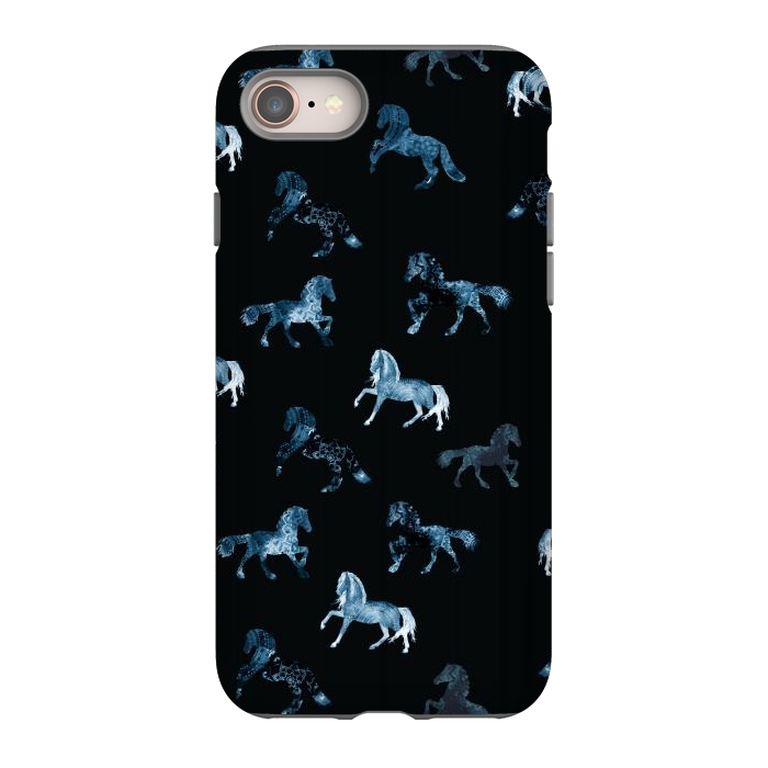 iPhone 8 StrongFit Horse pattern - blue watercolor horses  by Oana 