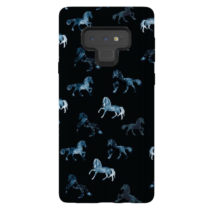 Galaxy Note 9 StrongFit Horse pattern - blue watercolor horses  by Oana 