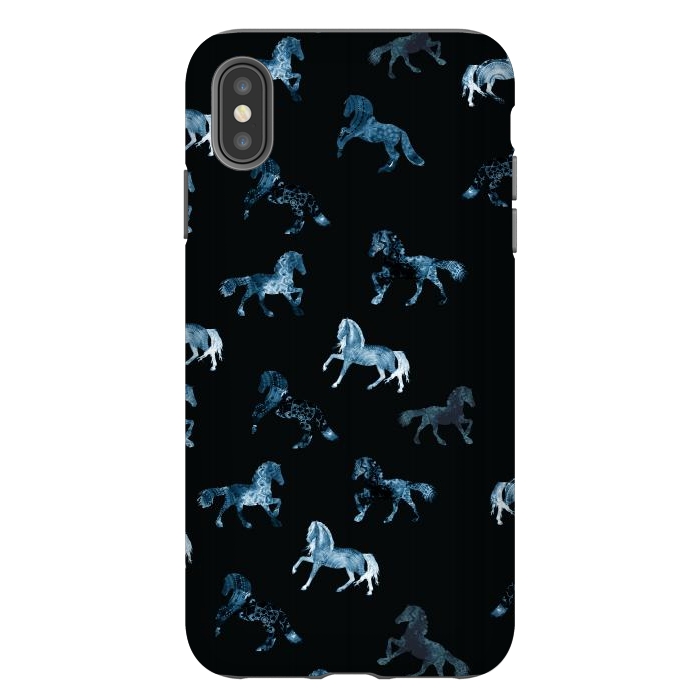 iPhone Xs Max StrongFit Horse pattern - blue watercolor horses  by Oana 