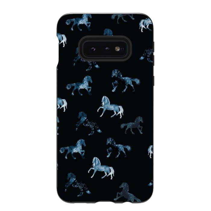 Galaxy S10e StrongFit Horse pattern - blue watercolor horses  by Oana 