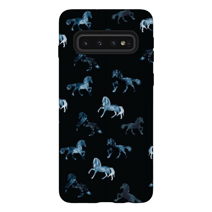 Galaxy S10 StrongFit Horse pattern - blue watercolor horses  by Oana 